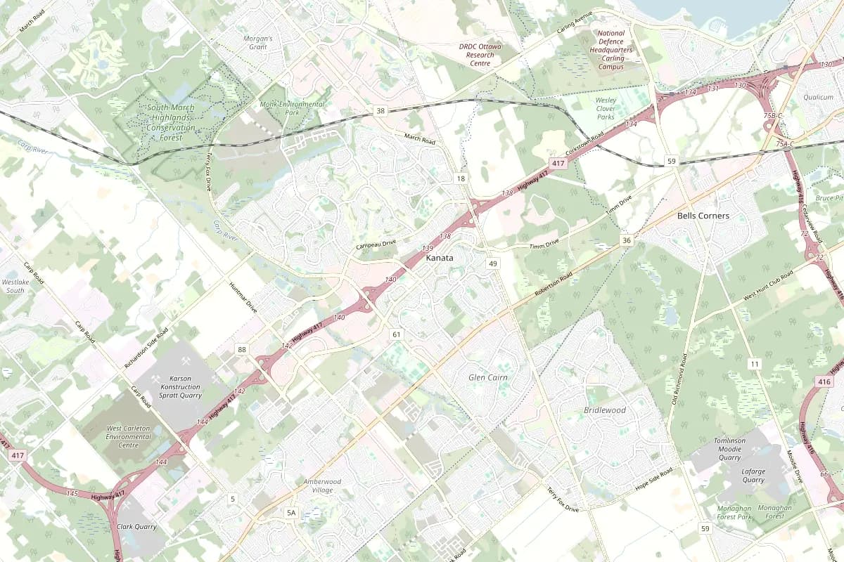 Street map centred on Kanata, Ottawa-Gatineau