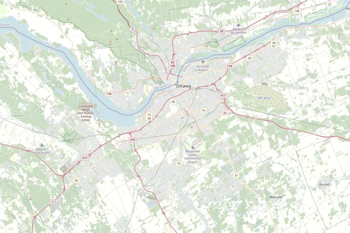 Map of Ottawa-Gatineau marking Kanata and the six other communities QUE Media serves